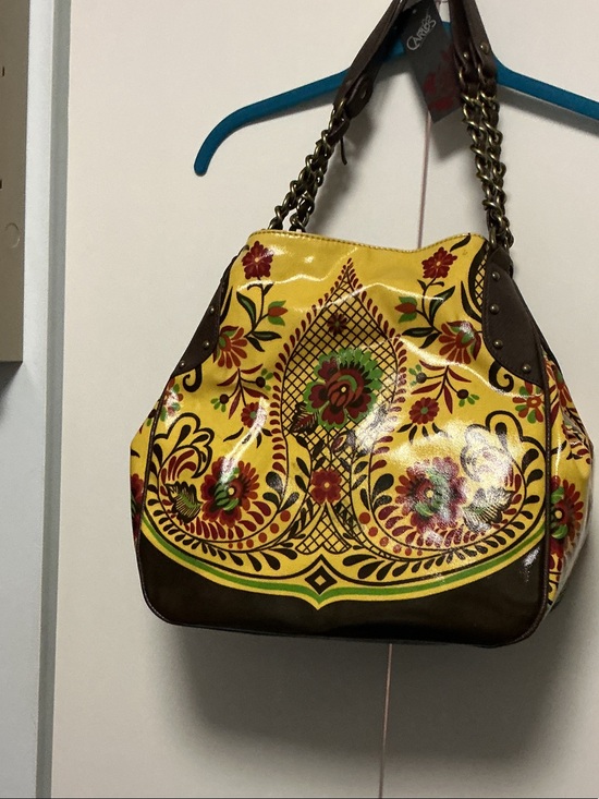 Carlos by Carlos Santana Handbags - Carlos by Carlos Santana Yellow Floral Shoulder Tote with Brown Trim